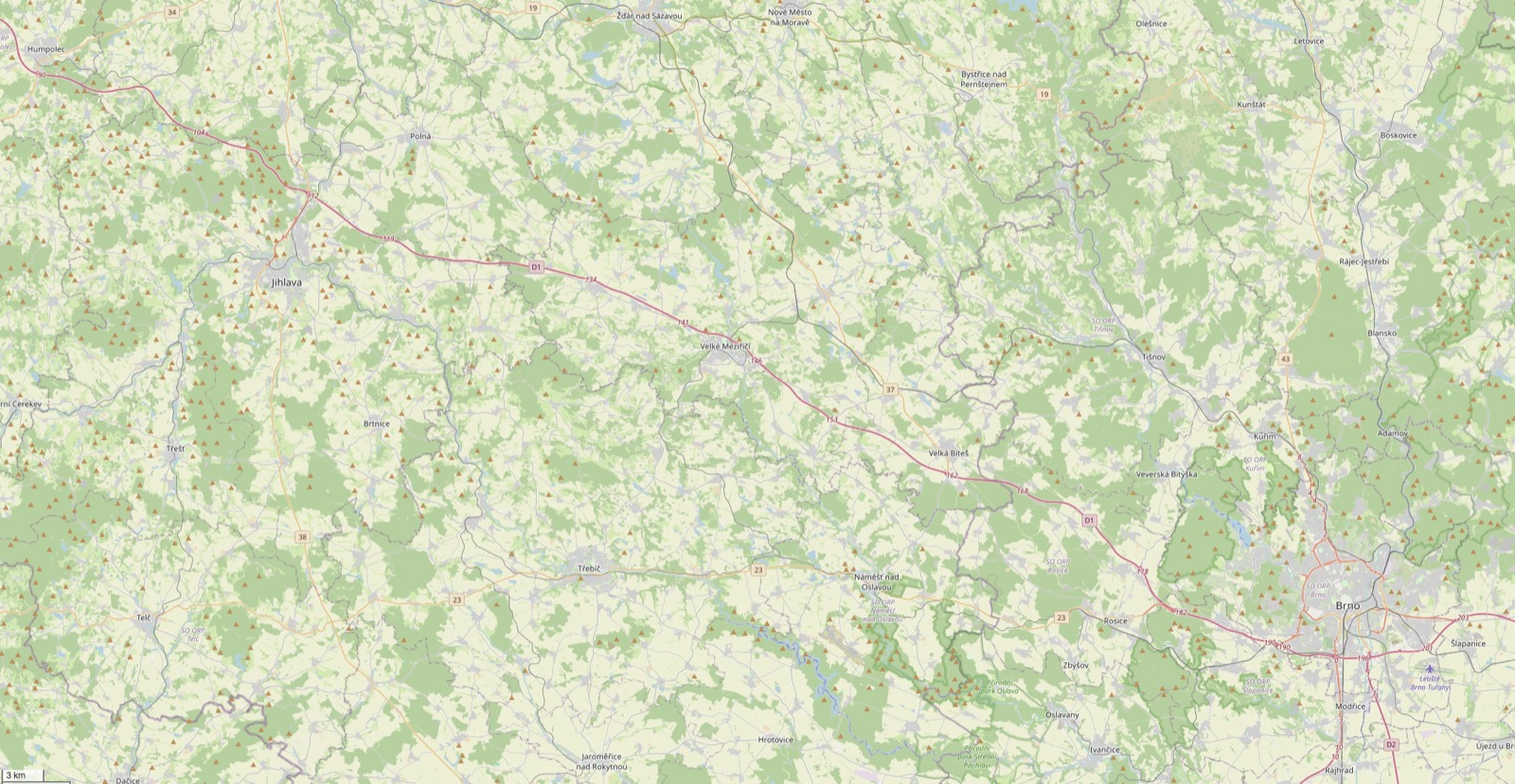 Mapa okolí sídla XART ve Velkém Meziříčí