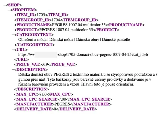 Ukázka XML feedu pro e-shop s&nbsp;obuví č. 2