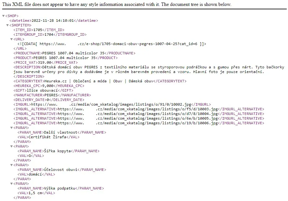 Ukázka XML feedu pro e-shop s&nbsp;obuví č. 2