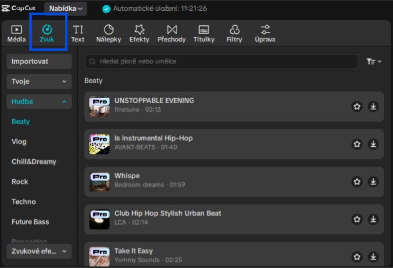 capcut zvuk